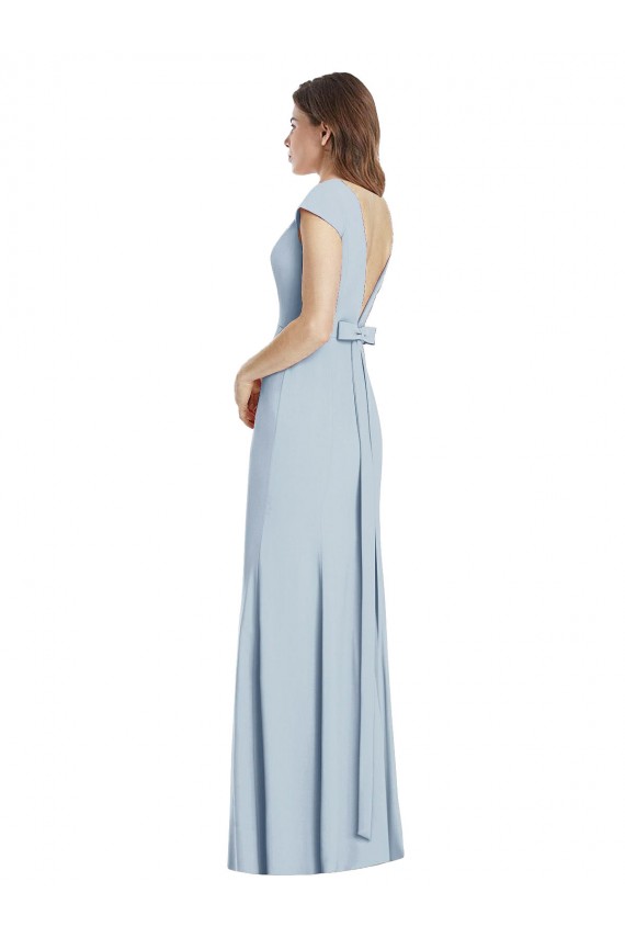 Bleu ciel clair Trompette Bateau Crêpe Stretch Longue Robes demoiselle d'honneur / Robes de bal Pas Chère