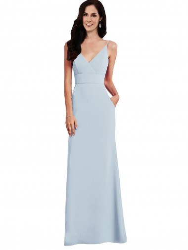 Bleu ciel clair Trompette Bretelles spaghetti Col V Crêpe Stretch Longue Robes demoiselle d'honneur / Robes de bal Pas Chre