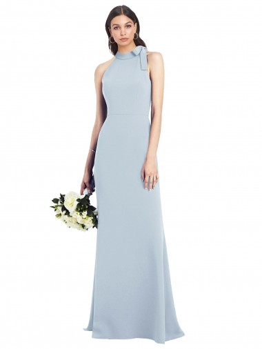 Bleu ciel clair Trompette Col Bateau Col Haut Licou Crêpe Stretch Longue Robes demoiselle d'honneur / Robes de bal Pas Chre