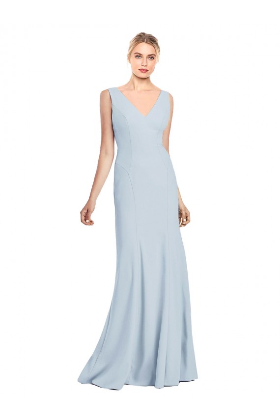 Bleu ciel clair Trompette Col V Crêpe Stretch Longue Robes demoiselle d'honneur / Robes de bal Pas Chère