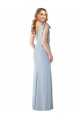Bleu ciel clair Trompette Col V Crêpe Stretch Longue Robes demoiselle d'honneur / Robes de bal Pas Chère