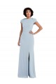 Bleu ciel clair Trompette Col bijou Crêpe Stretch Longue Robes demoiselle d'honneur Pas Chère