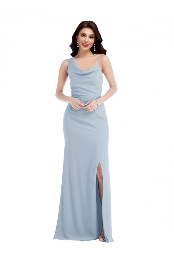 Bleu ciel clair Trompette Crêpe Stretch Longue Robes demoiselle d'honneur / Robes de bal Pas Chère