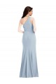 Bleu ciel clair Trompette Crêpe Stretch Longue Robes demoiselle d'honneur / Robes de bal Pas Chère