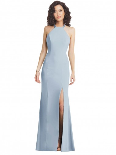 Bleu ciel clair Trompette Licou Col Haut Crêpe Stretch Longue Formelles Robes demoiselle d'honneur / Robes de soirée / Robes de bal Pas Chre