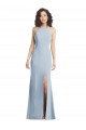 Bleu ciel clair Trompette Licou Col Haut Crêpe Stretch Longue Formelles Robes demoiselle d'honneur / Robes de soirée / Robes de bal Pas Chère