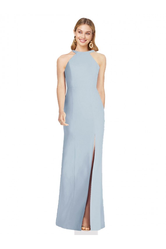 Bleu ciel clair Trompette Licou Col Haut Crêpe Stretch Longue Formelles Robes demoiselle d'honneur / Robes de soirée Pas Chère