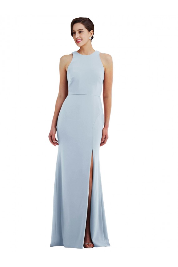 Bleu ciel clair Trompette Licou Col bijou Crêpe Stretch Longue Formelles Robes demoiselle d'honneur / Robes de soirée / Robes de bal Pas Chère