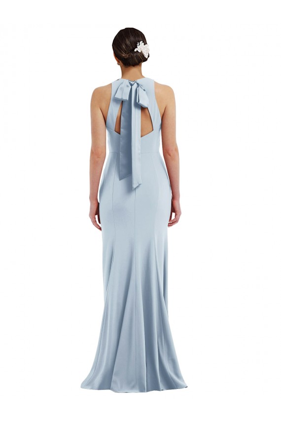 Bleu ciel clair Trompette Licou Col bijou Crêpe Stretch Longue Formelles Robes demoiselle d'honneur / Robes de soirée / Robes de bal Pas Chère