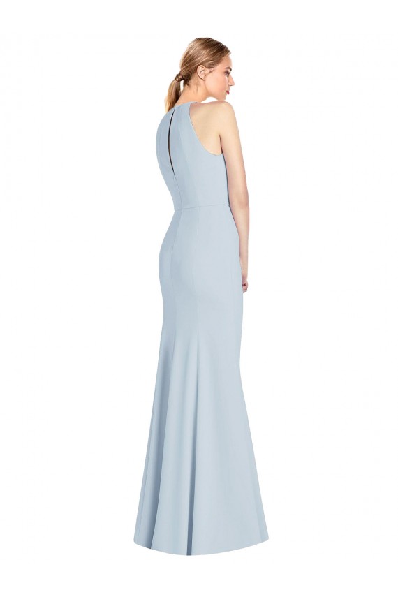 Bleu ciel clair Trompette Licou Crêpe Stretch Longue Robes demoiselle d'honneur / Robes de bal Pas Chère