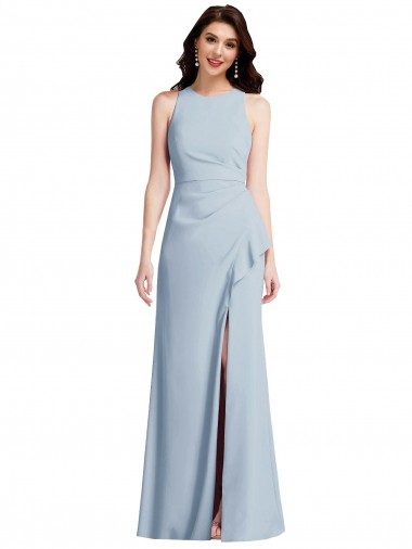 Bleu ciel clair Trompette Licou Crêpe Stretch Longue Robes demoiselle d'honneur / Robes de bal Pas Chre