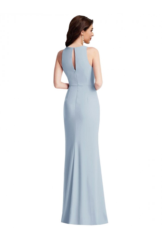 Bleu ciel clair Trompette Licou Crêpe Stretch Longue Robes demoiselle d'honneur / Robes de bal Pas Chère