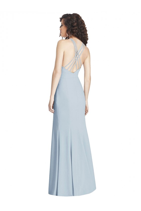 Bleu ciel clair Trompette Licou Crêpe Stretch Longue Robes demoiselle d'honneur / Robes de bal Pas Chère