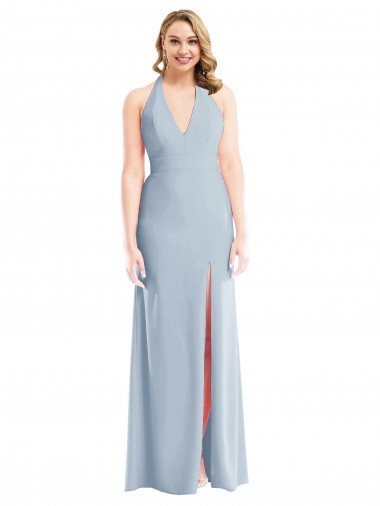 Bleu ciel clair Trompette Licou Crêpe Stretch Longue Robes demoiselle d'honneur / Robes de bal Pas Chre