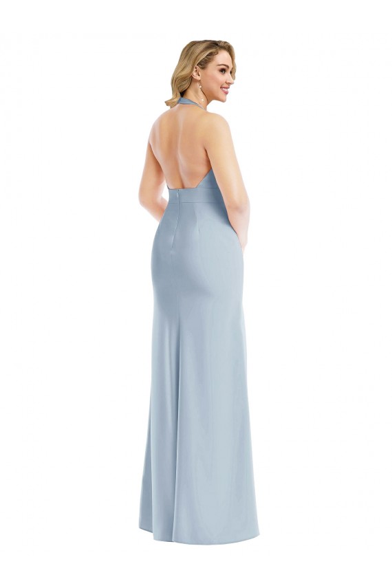 Bleu ciel clair Trompette Licou Crêpe Stretch Longue Robes demoiselle d'honneur / Robes de bal Pas Chère