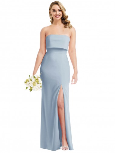 Bleu ciel clair Trompette Sans bretelle Crêpe Stretch Longue Robes demoiselle d'honneur / Robes de bal Pas Chre