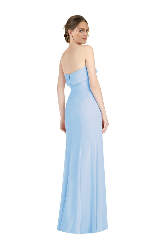 Bleu ciel clair Trompette Sans bretelle Mousseline Longue Formelles Robes demoiselle d'honneur / Robes de soirée Pas Chère
