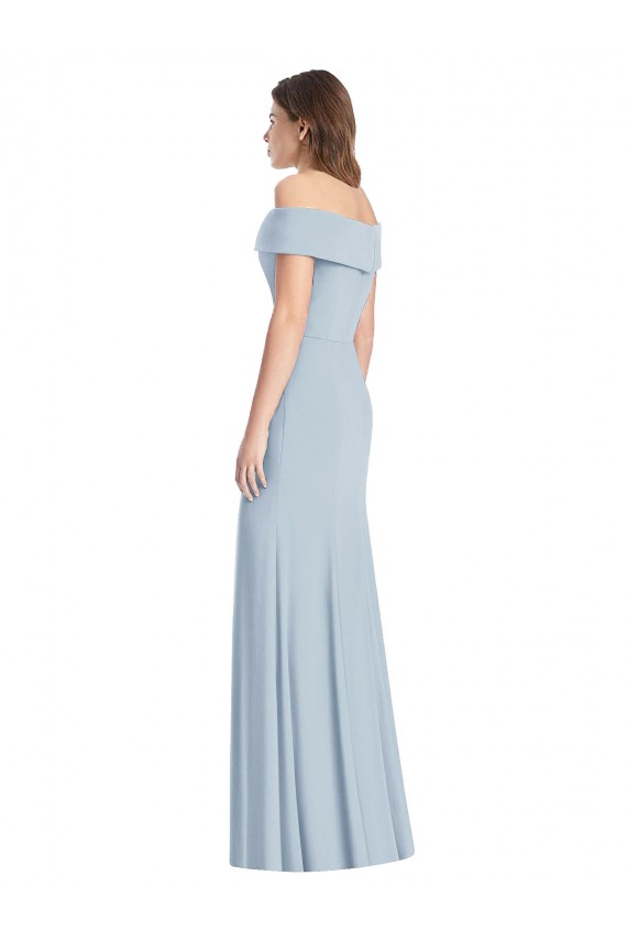 Bleu ciel clair Trompette Épaule Dénudée Crêpe Stretch Longue Robes demoiselle d'honneur / Robes de bal Pas Chère