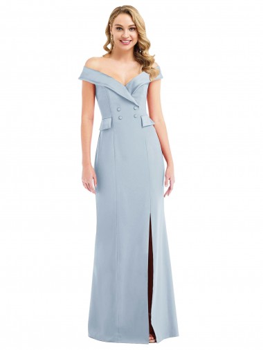 Bleu ciel clair Trompette Épaule Dénudée Crêpe Stretch Longue Robes demoiselle d'honneur / Robes de bal Pas Chre