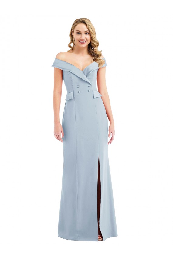 Bleu ciel clair Trompette Épaule Dénudée Crêpe Stretch Longue Robes demoiselle d'honneur / Robes de bal Pas Chère