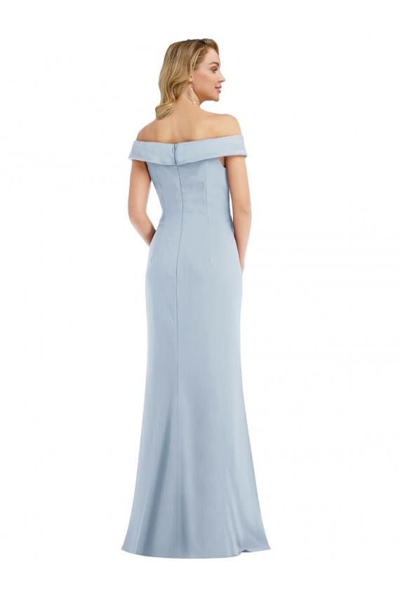 Bleu ciel clair Trompette Épaule Dénudée Crêpe Stretch Longue Robes demoiselle d'honneur / Robes de bal Pas Chère