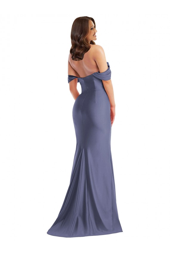 Bleu français Sirène Épaule Dénudée Satiné Soyeux Longue Formelles Robes demoiselle d'honneur / Robes de soirée / Robes de bal Pas Chère