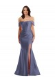 Bleu français Sirène Épaule Dénudée Satiné Soyeux Longue Formelles Robes demoiselle d'honneur / Robes de soirée / Robes de bal Pas Chère