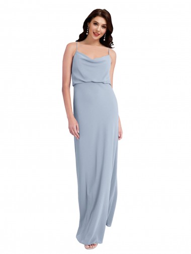 Bleu fumée Fourreau Bretelles spaghetti Crêpe Stretch Longue Formelles Robes demoiselle d'honneur / Robes de soirée / Robes de bal Pas Chre