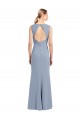 Bleu fumée Fourreau Col Bateau Col Haut Crêpe Stretch Longue Robes demoiselle d'honneur Pas Chère