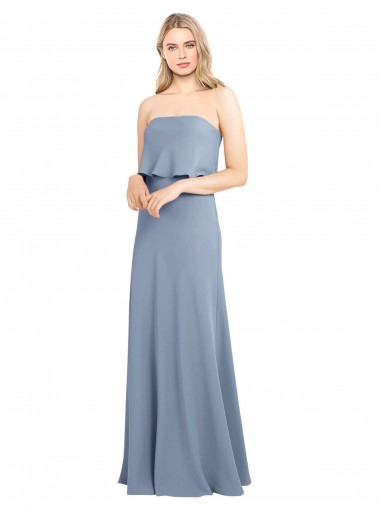 Bleu fumée Fourreau Col Haut Crêpe Stretch Longue Formelles Robes demoiselle d'honneur / Robes de soirée / Robes de bal Pas Chre