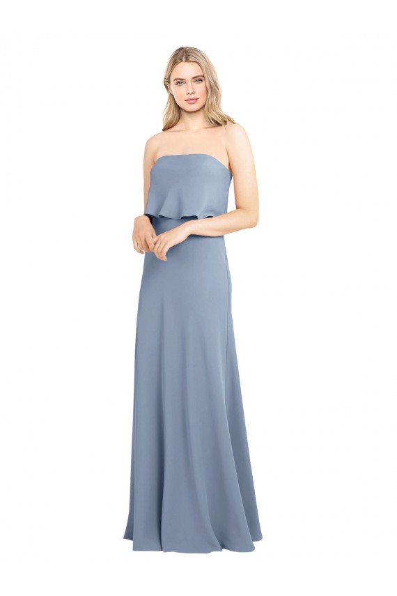 Bleu fumée Fourreau Col Haut Crêpe Stretch Longue Formelles Robes demoiselle d'honneur / Robes de soirée / Robes de bal Pas Chère