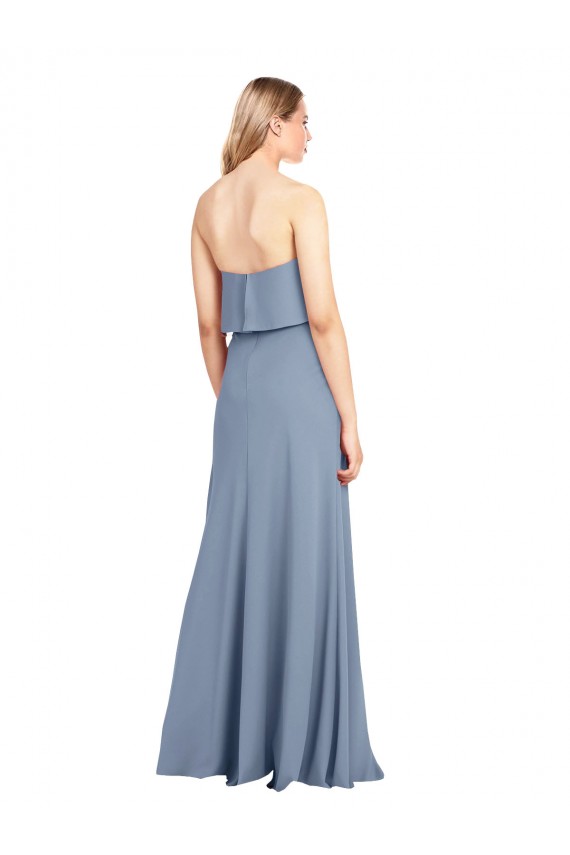 Bleu fumée Fourreau Col Haut Crêpe Stretch Longue Formelles Robes demoiselle d'honneur / Robes de soirée / Robes de bal Pas Chère