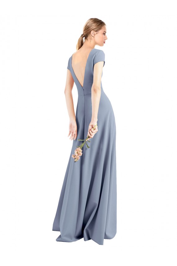 Bleu fumée Fourreau Col V Crêpe Stretch Longue Robes demoiselle d'honneur / Robes de bal Pas Chère