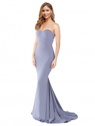 Bleu fumée Sirène Sans bretelle Crêpe Stretch Longue Formelles Robes demoiselle d'honneur / Robes de soirée / Robes de bal Pas Chre
