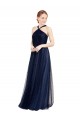 Bleu marine 21 Trapèze Licou Tulle Longue Robes demoiselle d'honneur Pas Chère