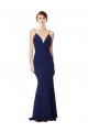 Bleu marine Sirène Bretelles spaghetti Col V Crêpe Stretch Longue Formelles Robes demoiselle d'honneur / Robes de soirée / Robes de bal Pas Chère