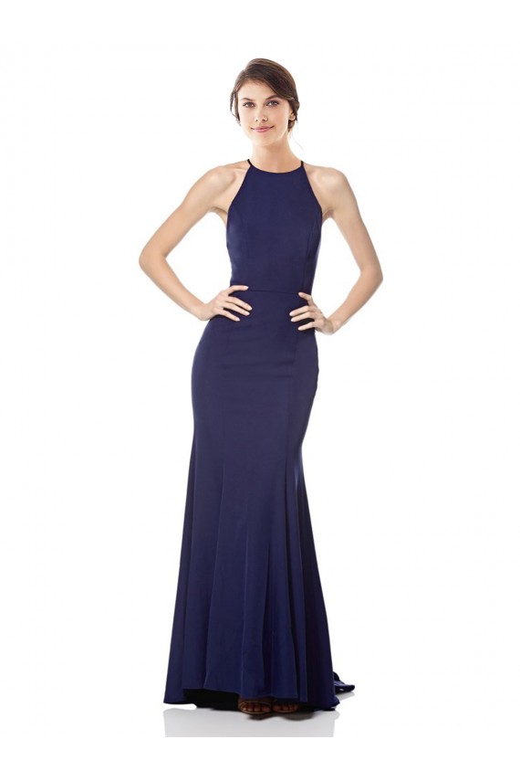 Bleu marine Sirène Licou Col Haut Crêpe Stretch Longue Formelles Robes demoiselle d'honneur / Robes de soirée / Robes de bal Pas Chère