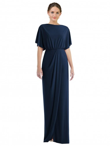 Bleu marine foncé Fourreau Bateau Spandex Longue Robes demoiselle d'honneur / Robes de bal Pas Chre