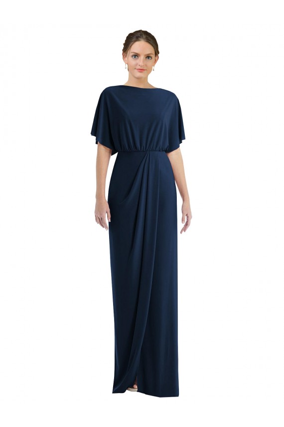 Bleu marine foncé Fourreau Bateau Spandex Longue Robes demoiselle d'honneur / Robes de bal Pas Chère