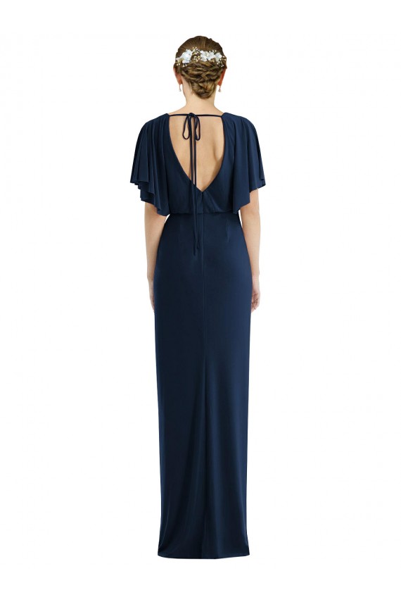 Bleu marine foncé Fourreau Bateau Spandex Longue Robes demoiselle d'honneur / Robes de bal Pas Chère