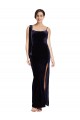 Bleu marine foncé Fourreau Bretelles spaghetti Col Carré Velours Stretch Longue Formelles Robes demoiselle d'honneur / Robes de soirée / Robes de bal Pas Chère