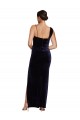 Bleu marine foncé Fourreau Bretelles spaghetti Col Carré Velours Stretch Longue Formelles Robes demoiselle d'honneur / Robes de soirée / Robes de bal Pas Chère