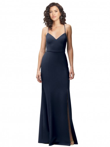 Bleu marine foncé Fourreau Bretelles spaghetti Crêpe Stretch Longue Formelles Robes demoiselle d'honneur / Robes de soirée / Robes de bal Pas Chre