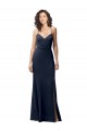 Bleu marine foncé Fourreau Bretelles spaghetti Crêpe Stretch Longue Formelles Robes demoiselle d'honneur / Robes de soirée / Robes de bal Pas Chère