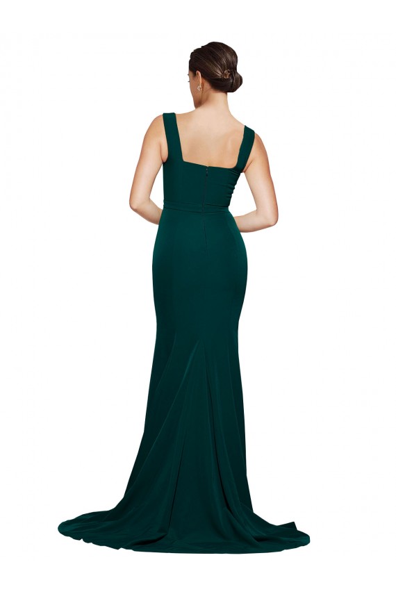 Fourreau Col Carré Balayage train Crêpe Stretch Longue Robes demoiselle d'honneur / Robes de bal Pas Chère