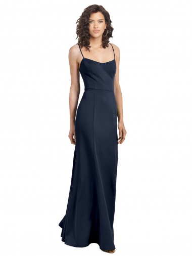 Bleu marine foncé Fourreau Col Haut Bretelles spaghetti Crêpe Stretch Longue Formelles Robes demoiselle d'honneur / Robes de soirée / Robes de bal Pas Chre