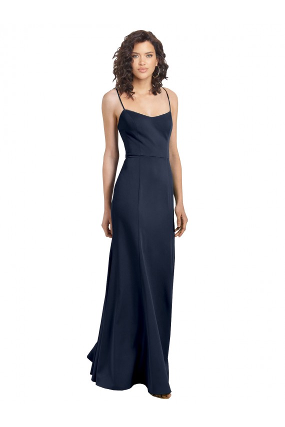 Bleu marine foncé Fourreau Col Haut Bretelles spaghetti Crêpe Stretch Longue Formelles Robes demoiselle d'honneur / Robes de soirée / Robes de bal Pas Chère