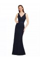 Bleu marine foncé Fourreau Col V Dentelle Longue Robes demoiselle d'honneur Pas Chère