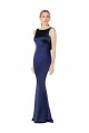 Bleu marine foncé Fourreau Licou Col Haut Satiné Stretch Longue Formelles Robes demoiselle d'honneur / Robes de soirée / Robes de bal Pas Chère