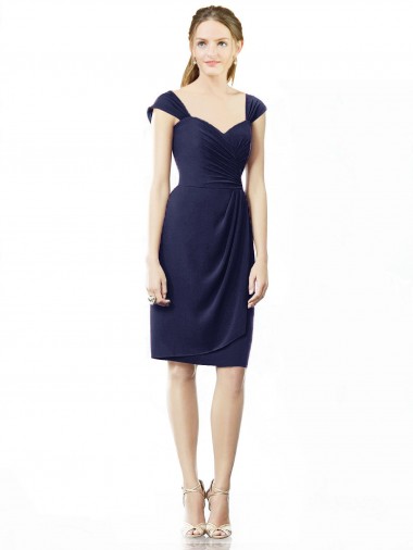 Bleu marine foncé Fourreau Mousseline Courte Robes demoiselle d'honneur Pas Chre